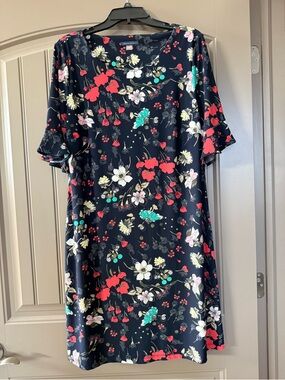 Tommy Hilfiger Women's Floral A-Line Dress in Navy with Red & Cream Accents